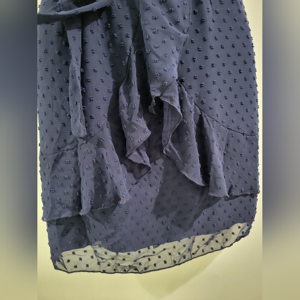 NEW Spaghetti strap chiffon layered Ruffle wrap slip dress w/ dot pattern. M - Picture 4 of 16